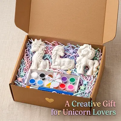 A&Y Creates DIY Unicorn Plaster Painting Kit – 3 Figures, 12 Acrylic Paints & 2 Brushes