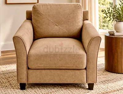 Beige Upholstered Armchair - Comfortable Single Seater