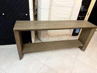 crate barrel Wooden Console Table with Lower Shelf — Light Grey Finish