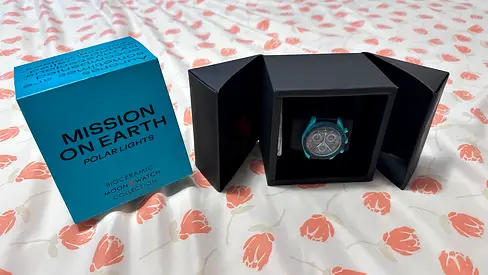 OMEGAxSWARCH Mission On Earth Polar Lights Ceramic Moon Watch with Box - Blue (REPLICA)
