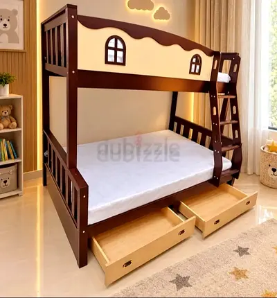 Solid Wood Bunk Bed with Storage Drawers - Twin over Full, Dark Brown