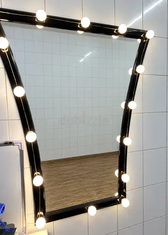 Dressing Mirror with Hollywood Bulb Lights - Black Frame