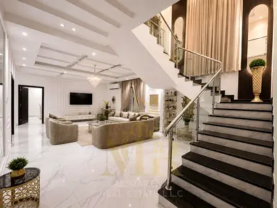 Al Rawda 2 – Ajman – An upscale villa in the heart of the amenities area ~ 5 master bedrooms | 5,000 sq. ft. | Exclusive price, including electricity,