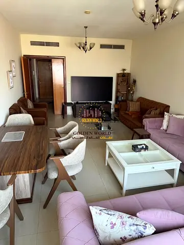 For Annual Rent in Al Taawun, Sharjah. A fully furnished 1-bedroom apartment with a living room, new and clean furniture, a fully equipped kitchen, an