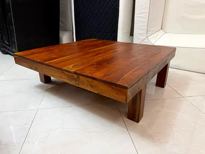 Solid Wood Low Coffee Table - Rustic Square Design