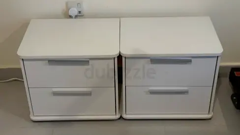 Set of 2 White Bedside Tables / Nightstands with 2 Drawers Each - Good Condition