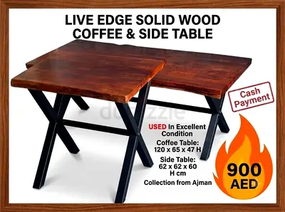 Live edge solid wood coffee and one side tables