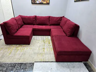 Large Burgundy L-shaped Corner Sofa — Good Condition