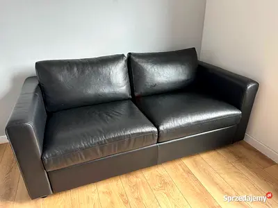 Black Leather 2-Seater Sofa bed - Good Condition