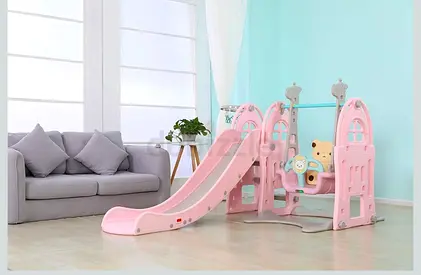 Kids Indoor Playset with Slide and Swing - Pink