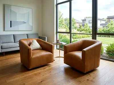 Mitchell Gold + Bob Williams Cooper Full Swivel Leather Chairs- Tan