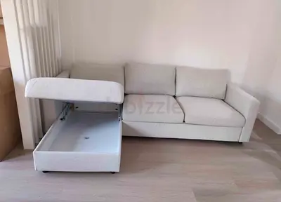 Light beige sofa bed with storage chaise, excellent condition ikea vimle