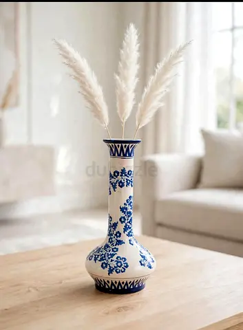 Handmade multani blue pottery vase- Long Surahi Design- Home decor