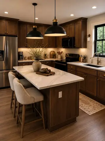 Wood Kitchen Island with Marble top