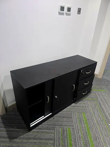 Black Office Storage Cabinet with Lockable Drawers and Shelves