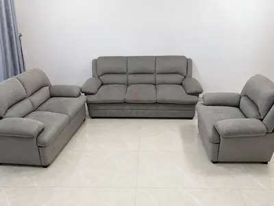 Gray 3-piece upholstered sofa set – 3-seater, 2-seater and armchair (good condition)