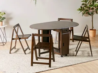 Solid Wood Extendable Dining Table with 3 Folding Chairs - Dark Brown