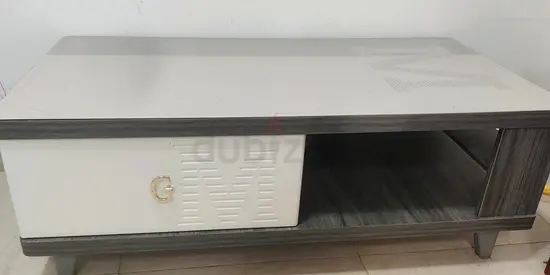 Low modern TV cabinet / media console in grey wood and white finish