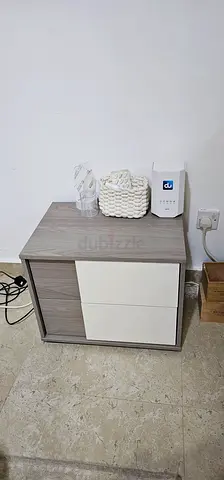 Compact bedside nightstand with 2 drawers - light wood finish