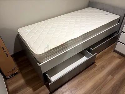 Single Bed with Storage Drawers + Mattress + 2-Door Wardrobe – Complete Set