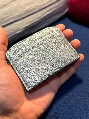 Small silver leather card holder / coin pouch - compact wallet
