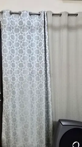 Pair of light grey patterned blackout curtains (2 panels)