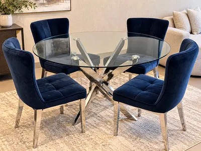 Dining table set with 4 Blue Velvet Accent Dining Chairs with Chrome Legs