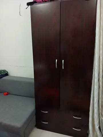 Dark wood 2-door wardrobe with drawers - good condition