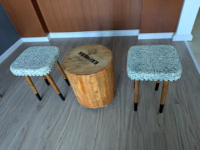 Rustic Solid Wood Side Table + 2 stools