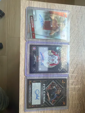 Set of 3 Signed Football Trading Cards (Henderson, Sane, Ayala) - Graded Sleeves