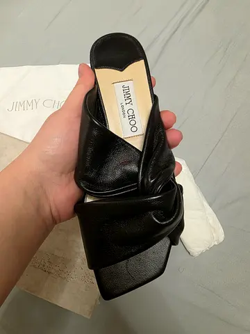 100% AUTHENTIC Jimmy Choo black leather knot mule slides, size unknown, new ( display item )