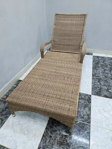 Rattan Wicker Outdoor Sun Lounger with Adjustable Backrest and Wheels