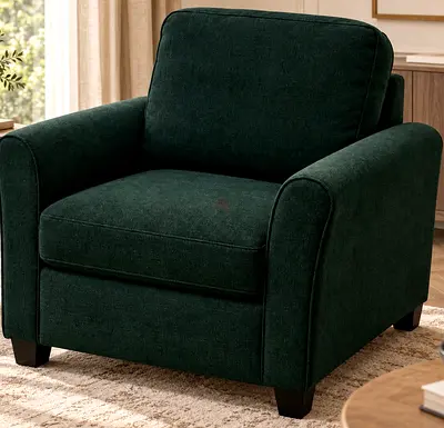 Dark Green Upholstered Armchair - Comfortable Single Sofa Chair