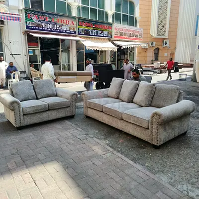 3-Seater Sofa and Matching 2-Seater Love Seat - Grey Fabric, Good Condition