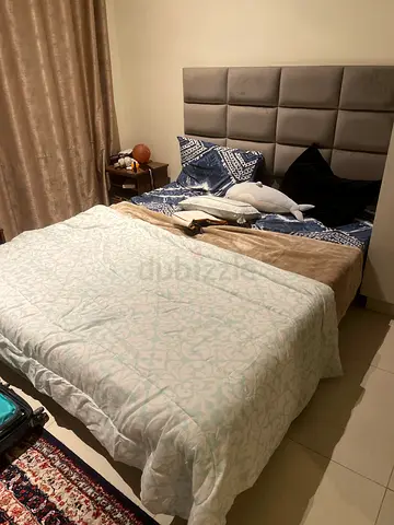 Queen size upholstered bed with padded headboard with mattress brand new - good condition