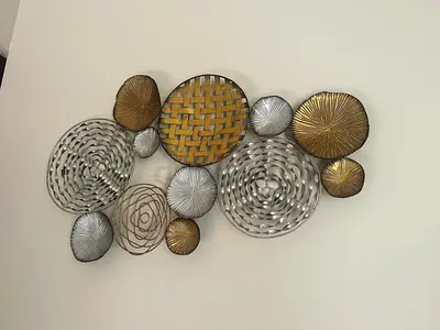 Metal wall art decorative sculpture - gold & silver circular design