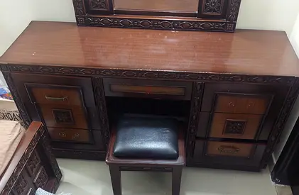 King size bed set, Wooden Dressing Table with Mirror - Dark Brown (mattress not included)