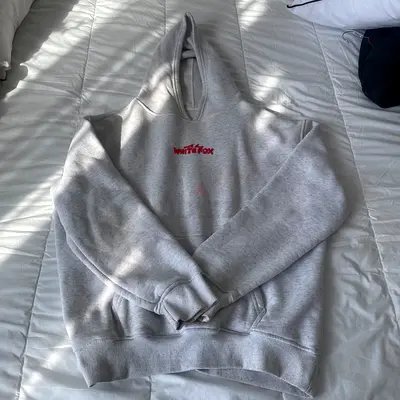 Light grey hoodie with small red 'whitefox' logo - good condition