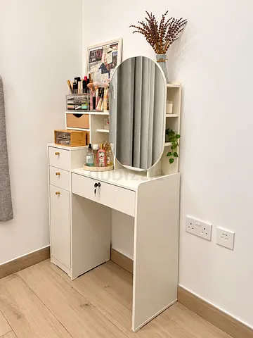 Danube Home Barbados Dressing Table with Oval Mirror | White/Oak | Brand New
