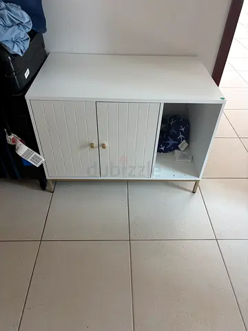 white storage cabinet with drawer and open shelf - good condition