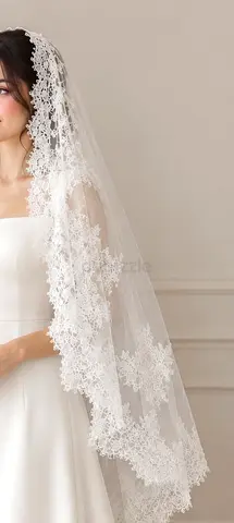 Delicate Lace-Edged Bridal Veil, Long Cathedral Style