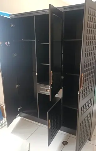 Large Black 3-Door Wardrobe/Armoire with Shelves and Drawers