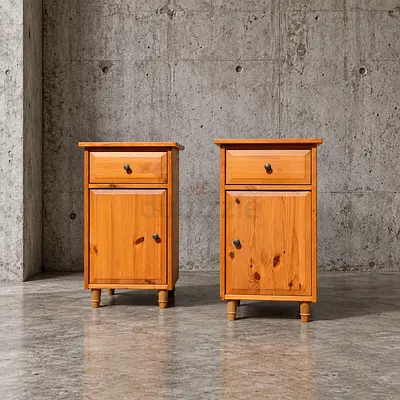 Solid Pine Bedside Nightstands with Drawer and Cupboard