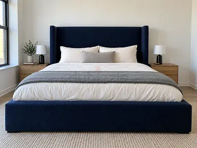Valvet upholstered King bed with paded headboard