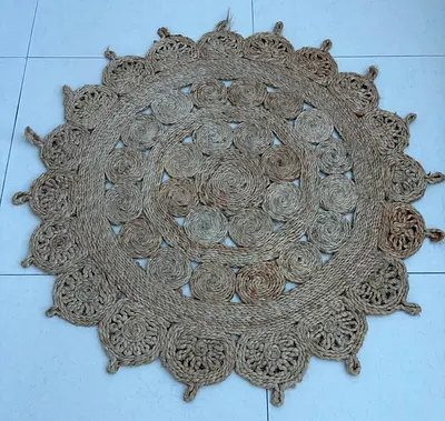 Round Jute Rug – Natural Braided Design, 90cm