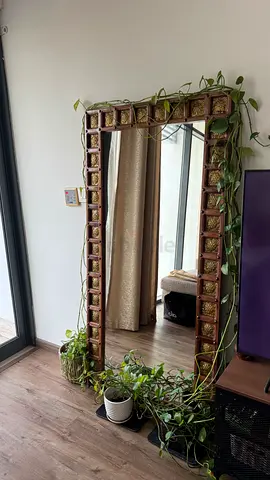 Full-Length Decorative Floor Mirror with Wooden Mosaic Frame