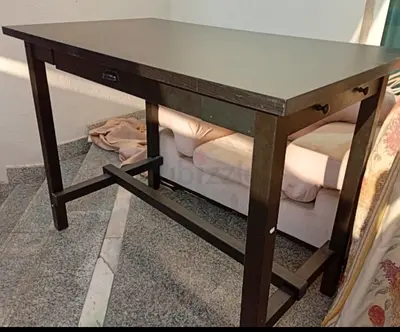 Solid wood bar table with drawer - dark brown