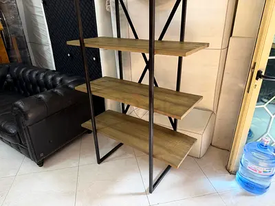 pottery barn Industrial-style 4-tier Wood & Metal Shelf Unit (Good Condition)