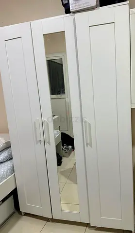 IKEA White 3-Door Wardrobe with Center Mirror — Good Condition