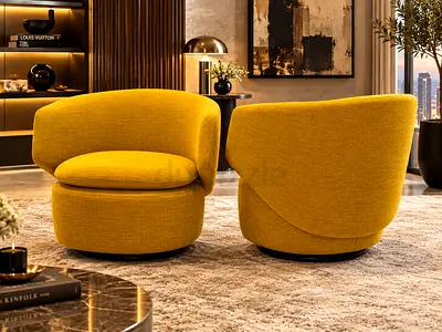West Elm Pair of Modern Swivel Lounge Chairs - Excellent Condition